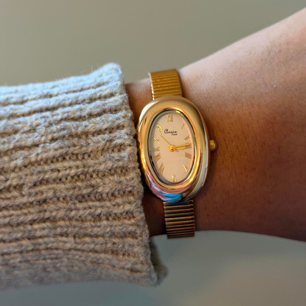 Gold Plated Vintage Oval Watch Stretch Band Women’s Watch